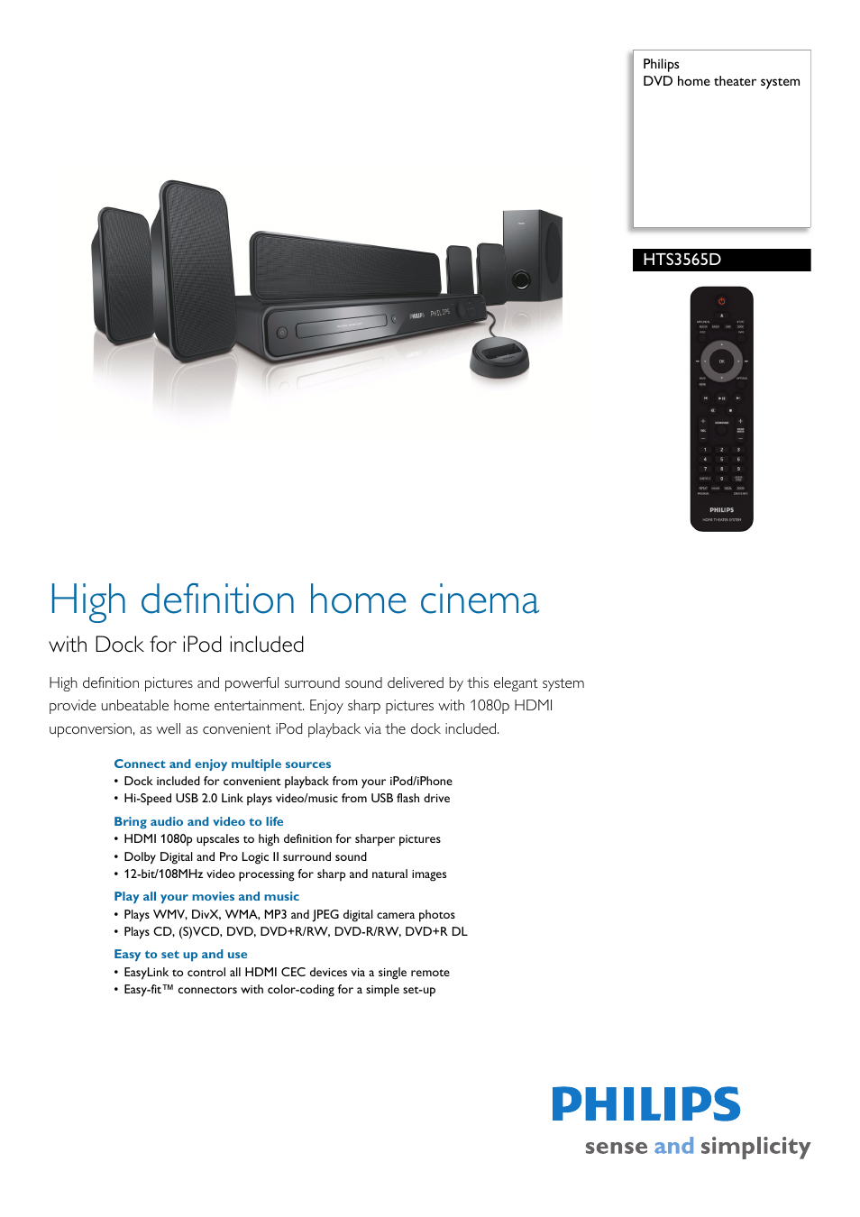 Philips HTS3565D-37 User Manual | 2 pages