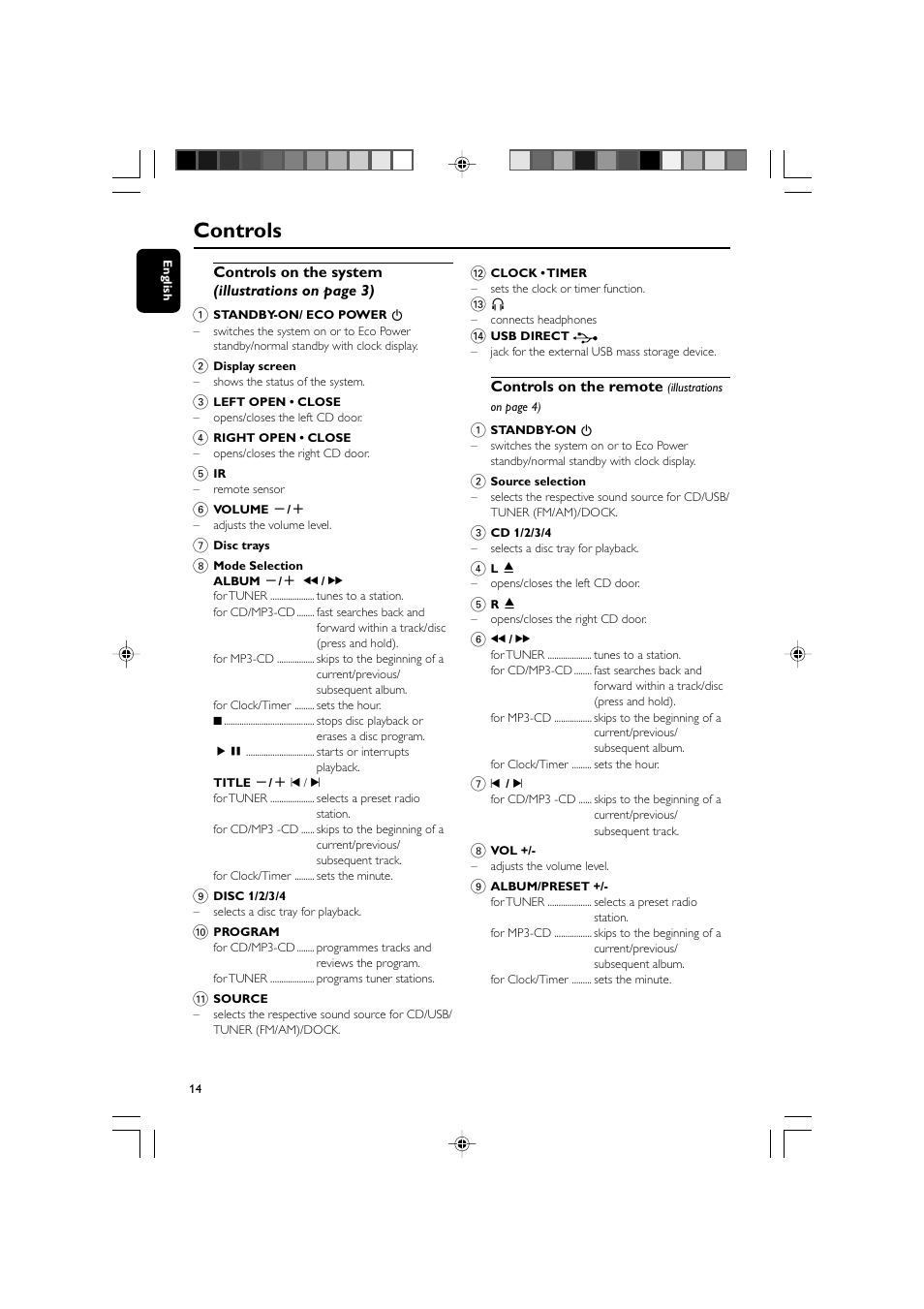 Controls | Philips MCM309R-37 User Manual | Page 14 / 35