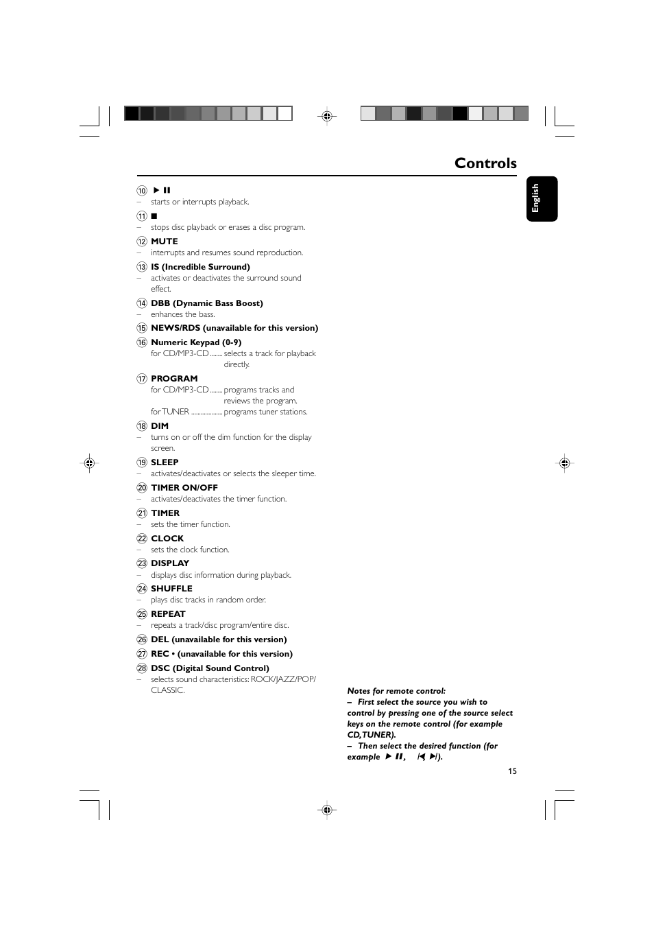 Controls | Philips MCM309R-37 User Manual | Page 15 / 35