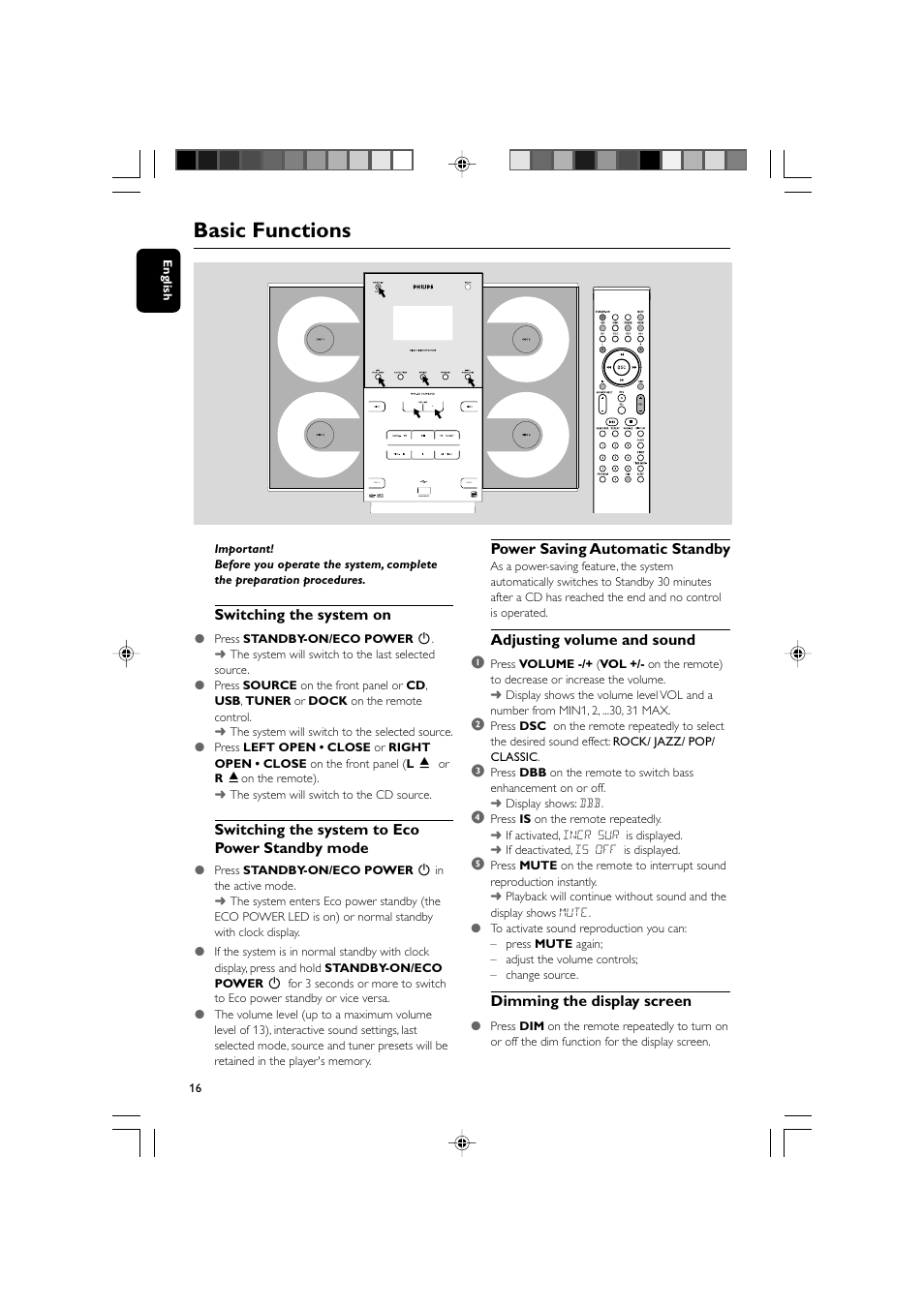 Basic functions | Philips MCM309R-37 User Manual | Page 16 / 35