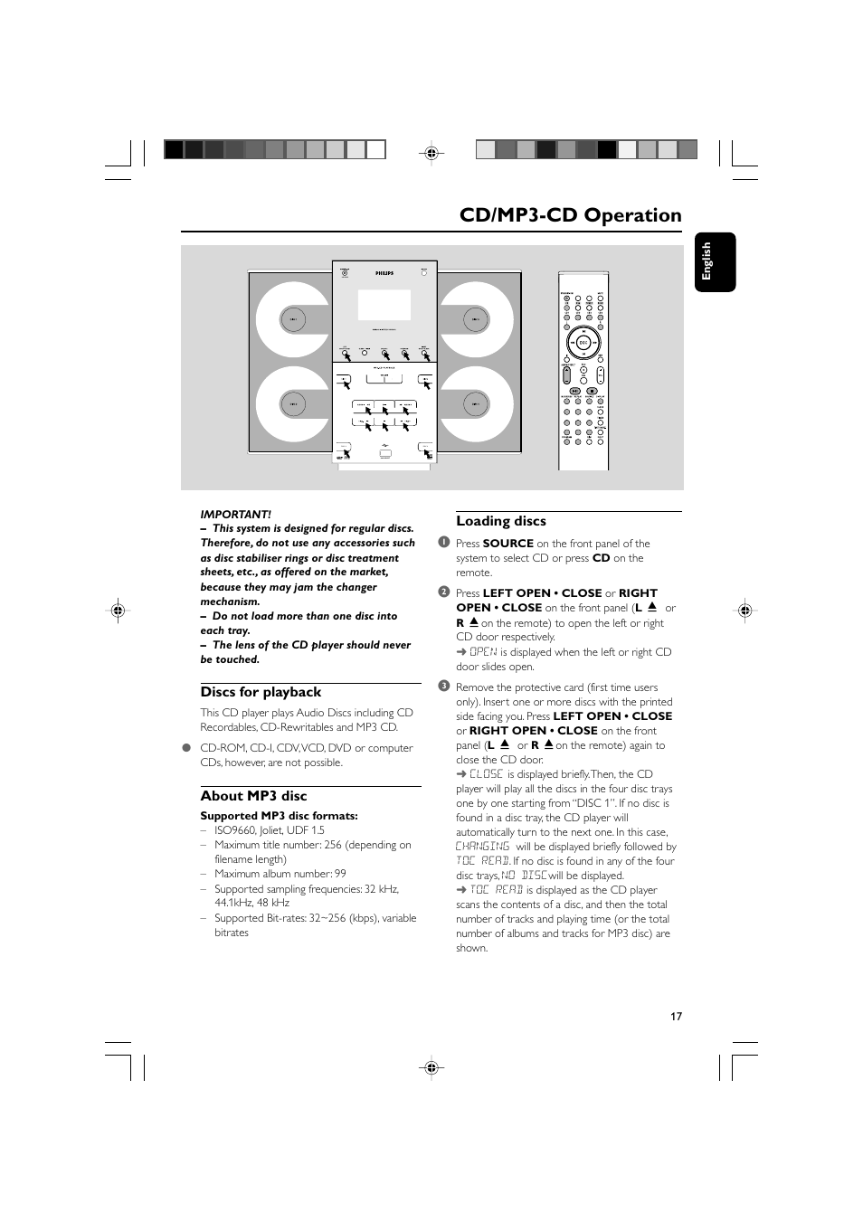 Cd/mp3-cd operation | Philips MCM309R-37 User Manual | Page 17 / 35