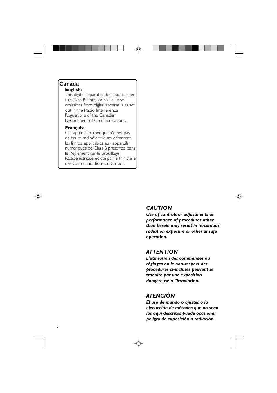 Canada, Caution, Attention | Atención | Philips MCM309R-37 User Manual | Page 2 / 35