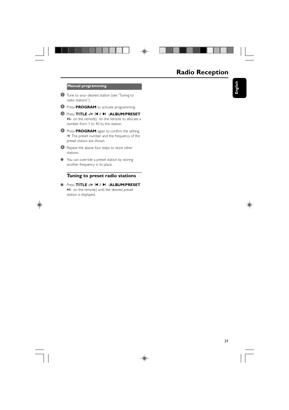 Radio reception | Philips MCM309R-37 User Manual | Page 21 / 35