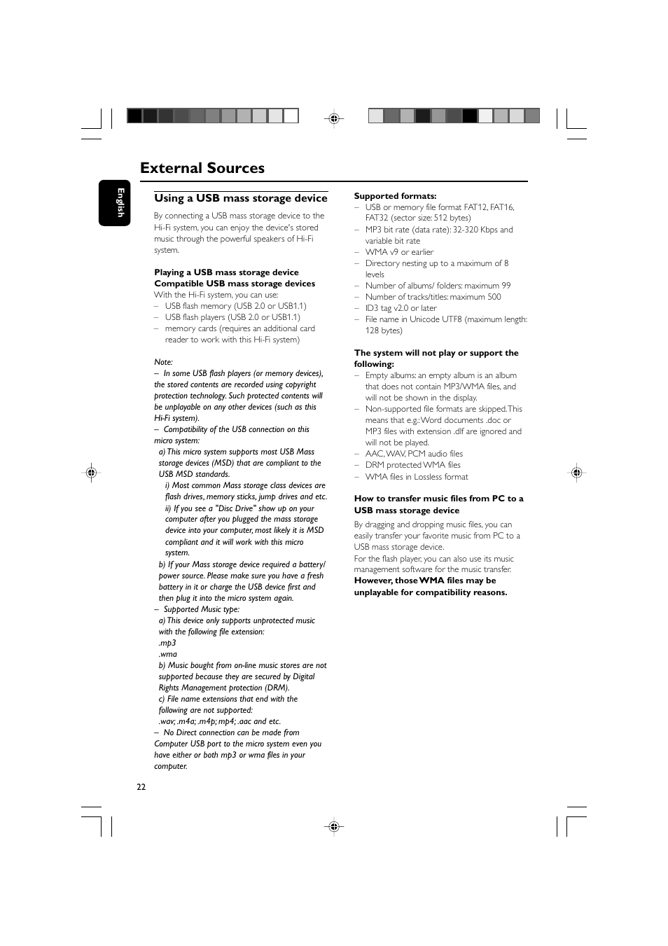 External sources, Using a usb mass storage device | Philips MCM309R-37 User Manual | Page 22 / 35