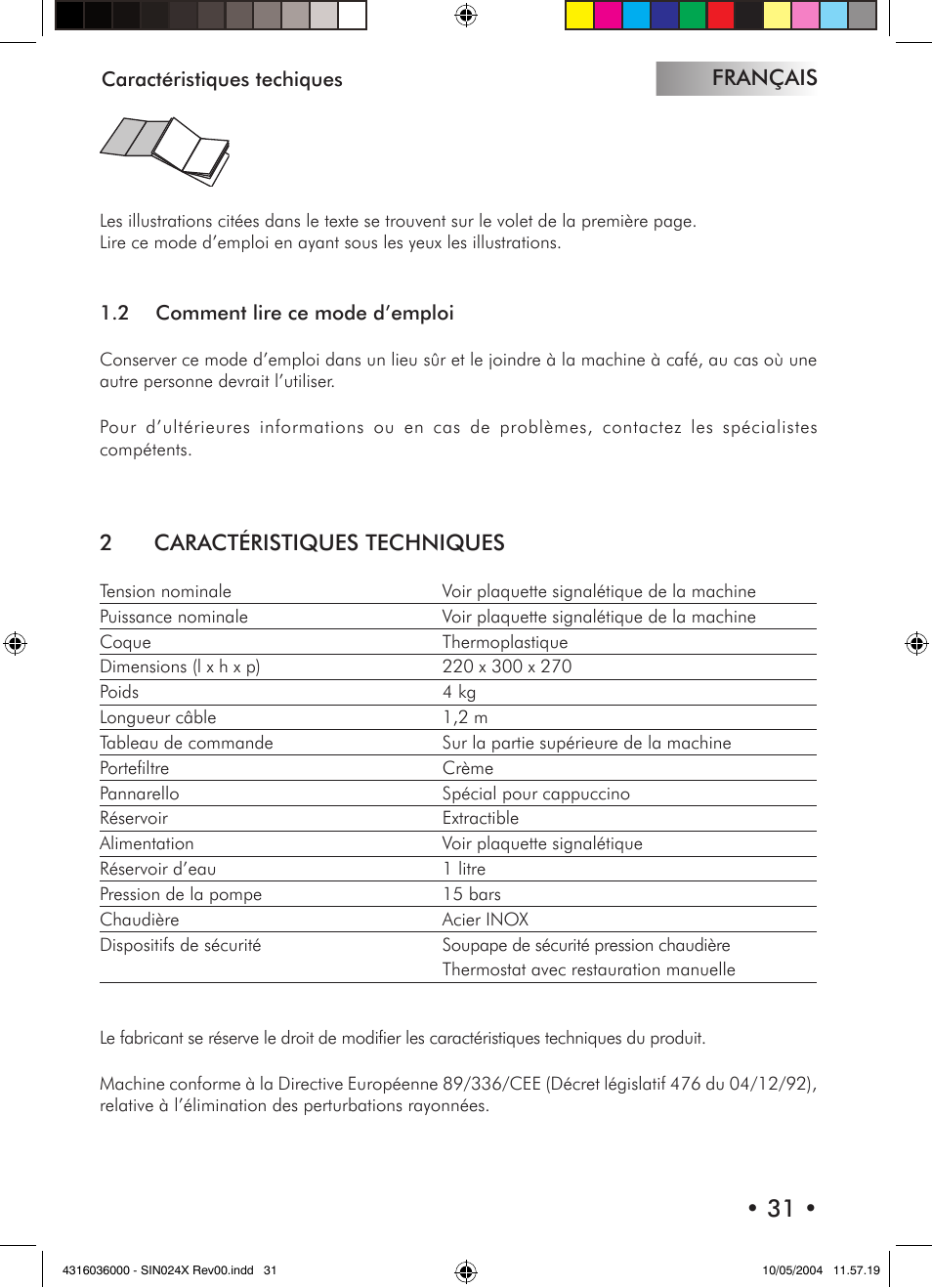 2 caractéristiques techniques, Français, 2caractéristiques techniques | Philips 10000081 User Manual | Page 31 / 92
