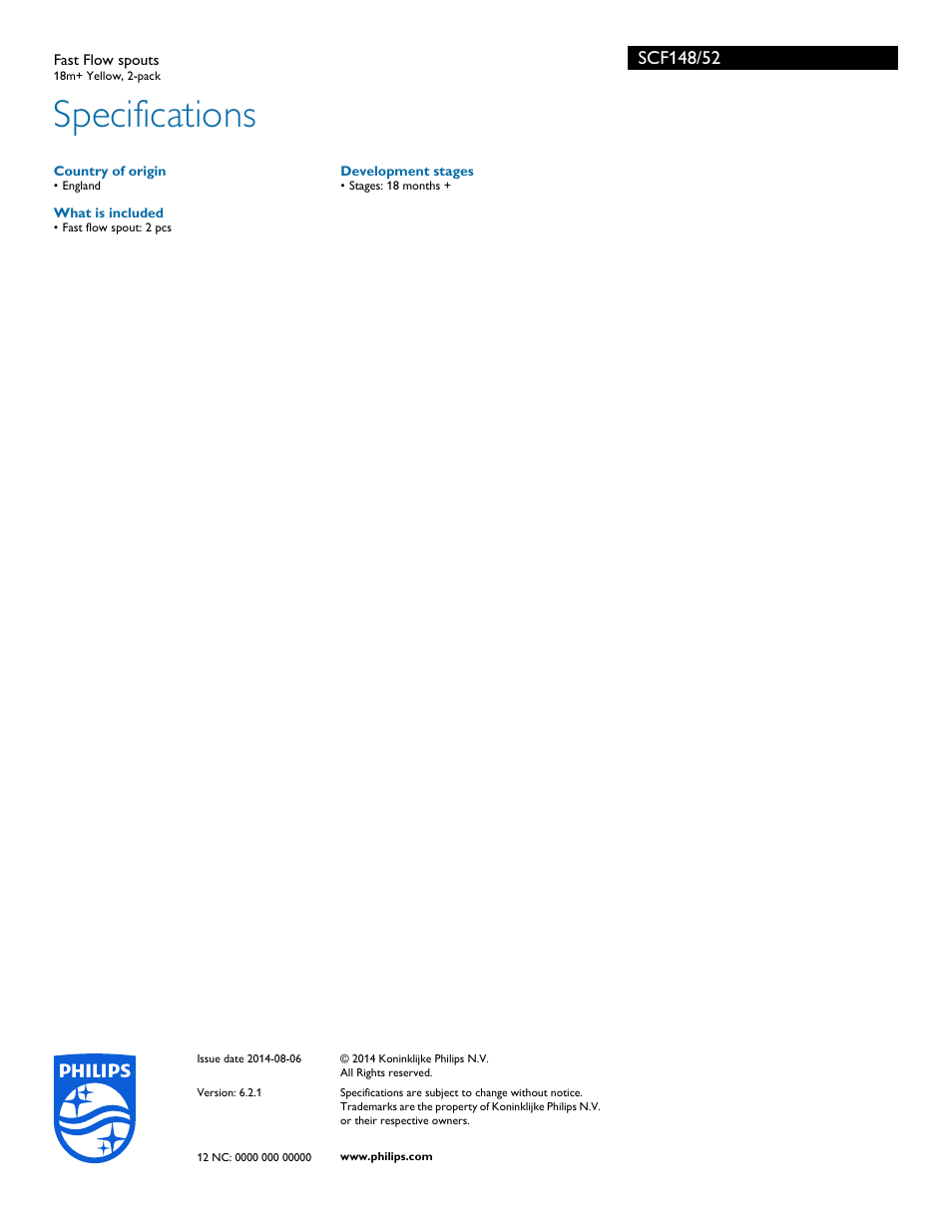 Specifications | Philips SCF148-52 User Manual | Page 2 / 2