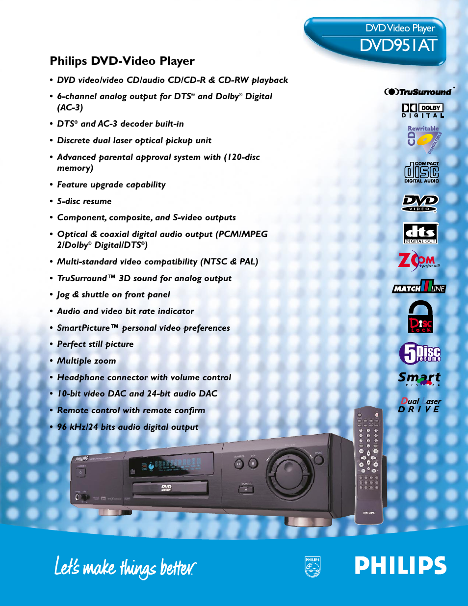 Philips DVD951AT99 User Manual | 2 pages