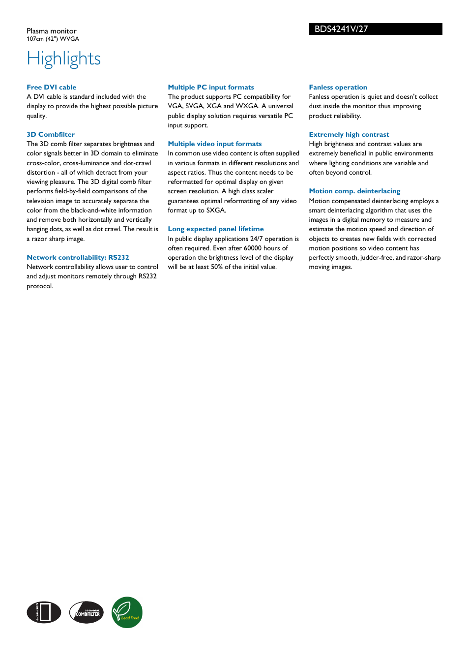 Highlights | Philips BDS4241V-27B User Manual | Page 2 / 3
