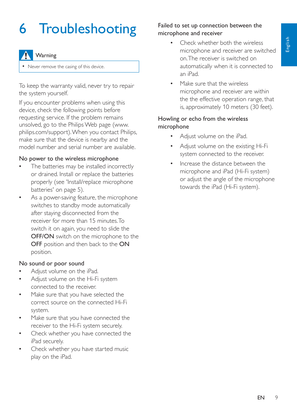 6 troubleshooting | Philips AEA3000-00 User Manual | Page 11 / 12