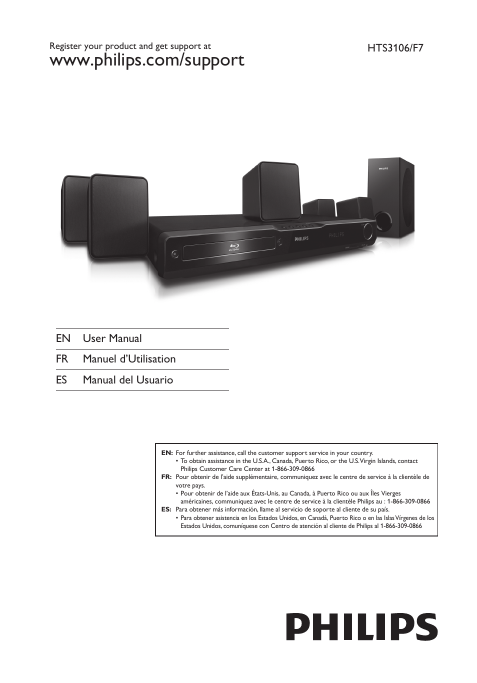 Philips Blu-ray home theater system HTS3106 User Manual | 56 pages