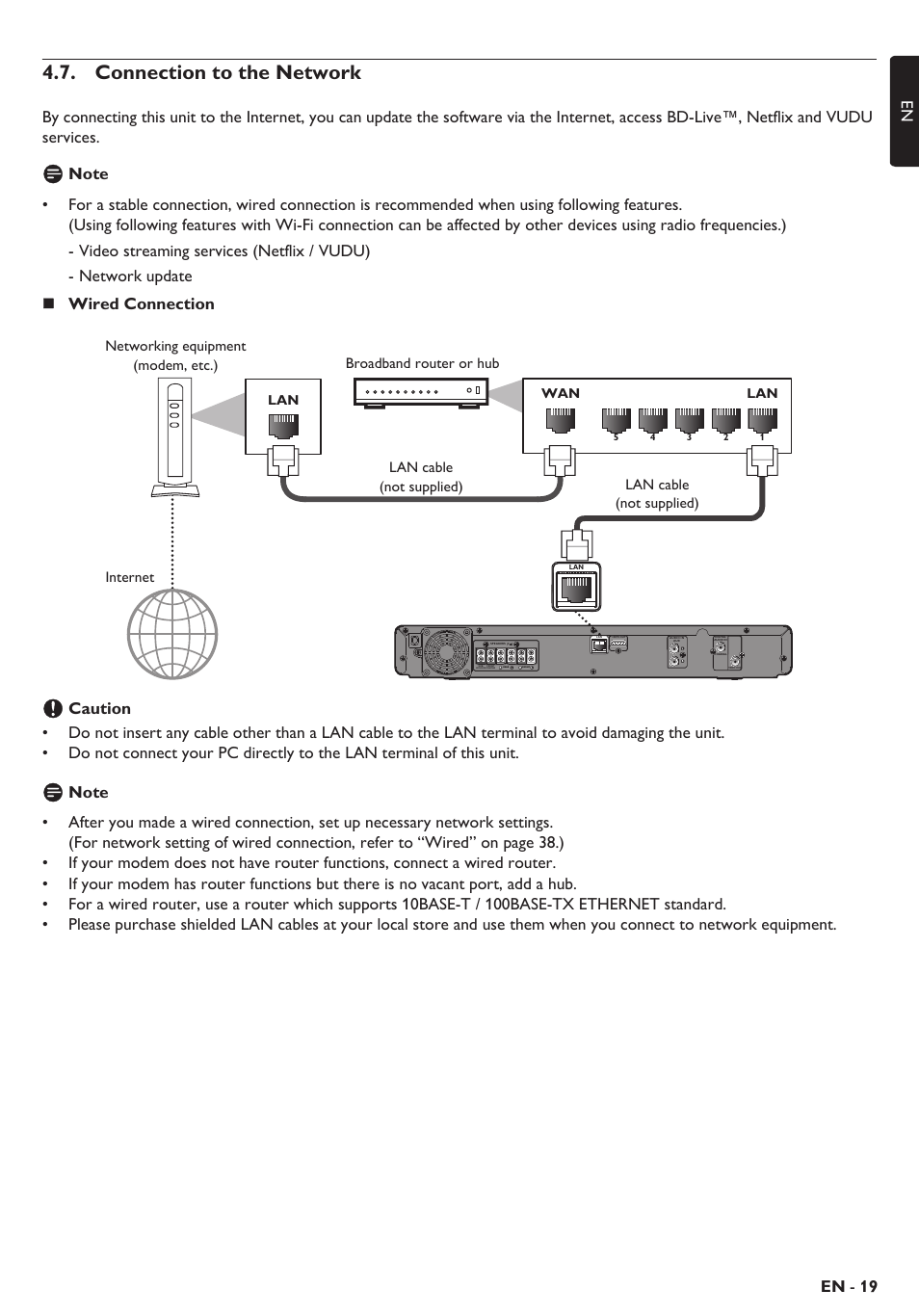 Connection to the network, En - 19 en | Philips Blu-ray home theater system HTS3106 User Manual | Page 19 / 56