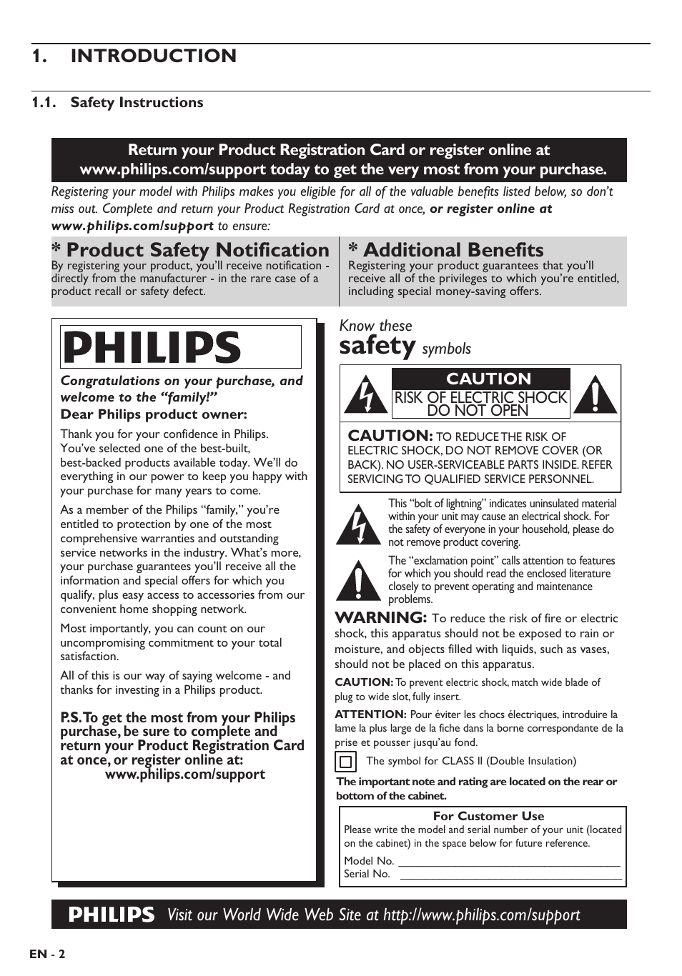 Introduction, Safety instructions, Safety | Additional benefits, Product safety notification | Philips Blu-ray home theater system HTS3106 User Manual | Page 2 / 56