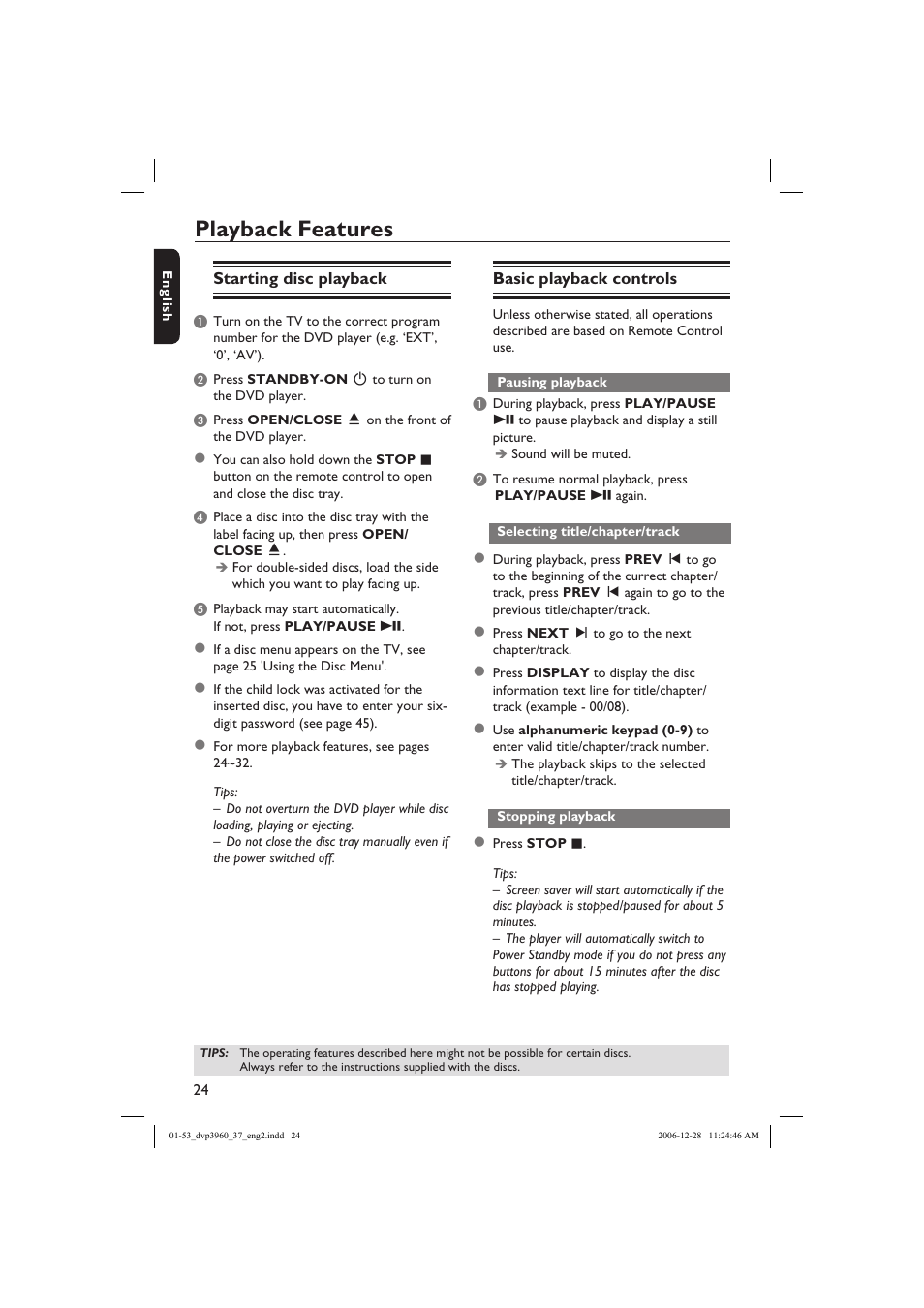 Playback features | Philips DVP3960-37B User Manual | Page 24 / 53