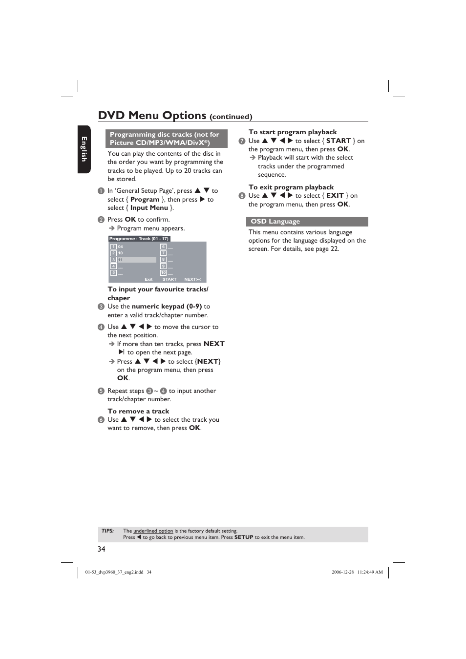 Dvd menu options, Continued) | Philips DVP3960-37B User Manual | Page 34 / 53