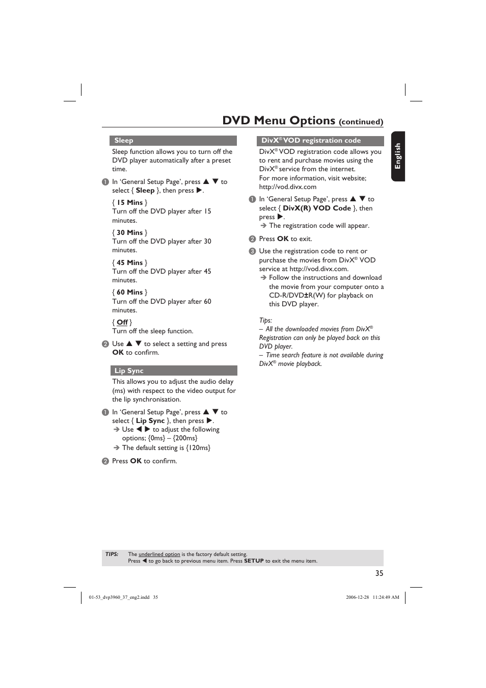 Dvd menu options | Philips DVP3960-37B User Manual | Page 35 / 53