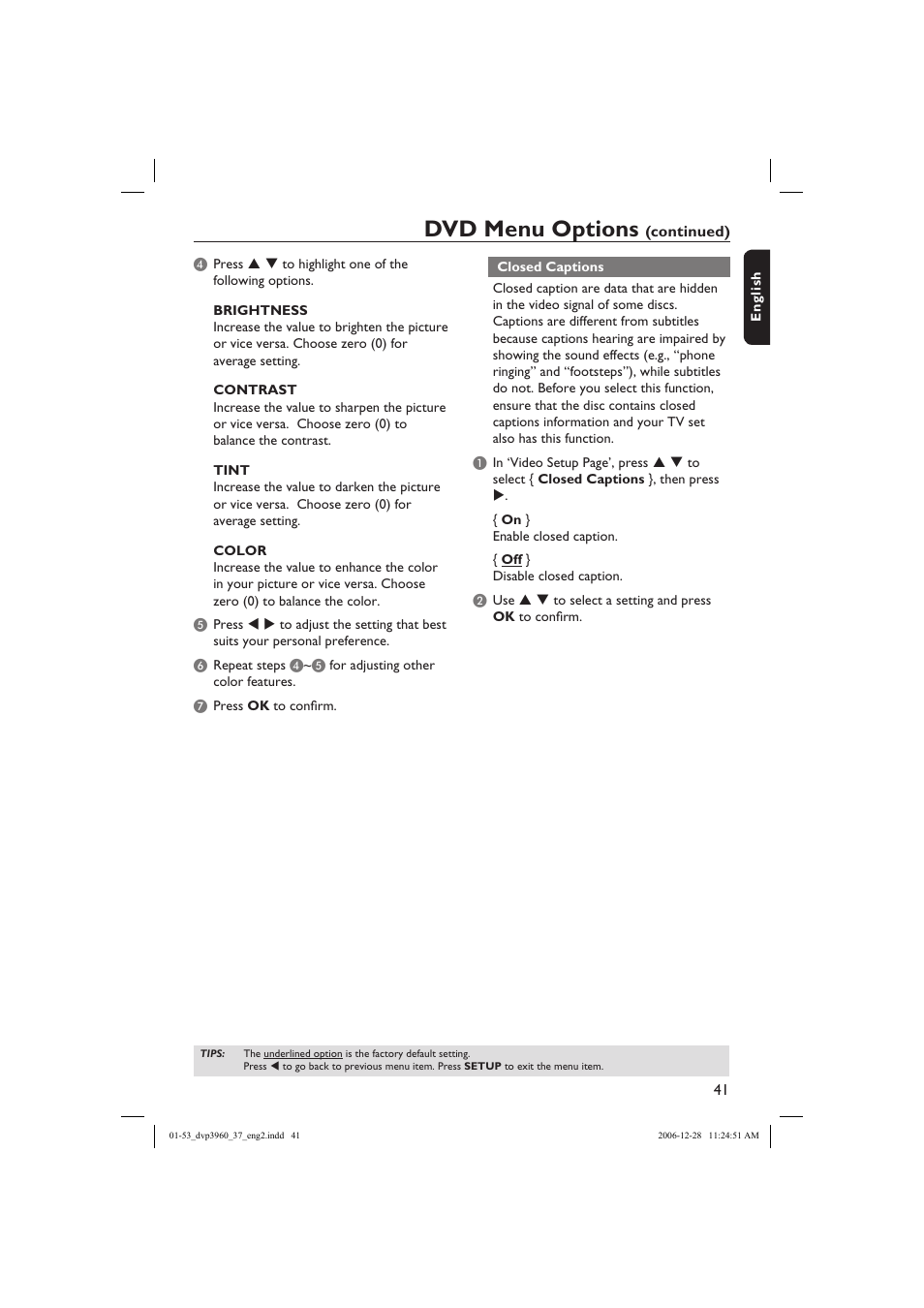 Dvd menu options | Philips DVP3960-37B User Manual | Page 41 / 53