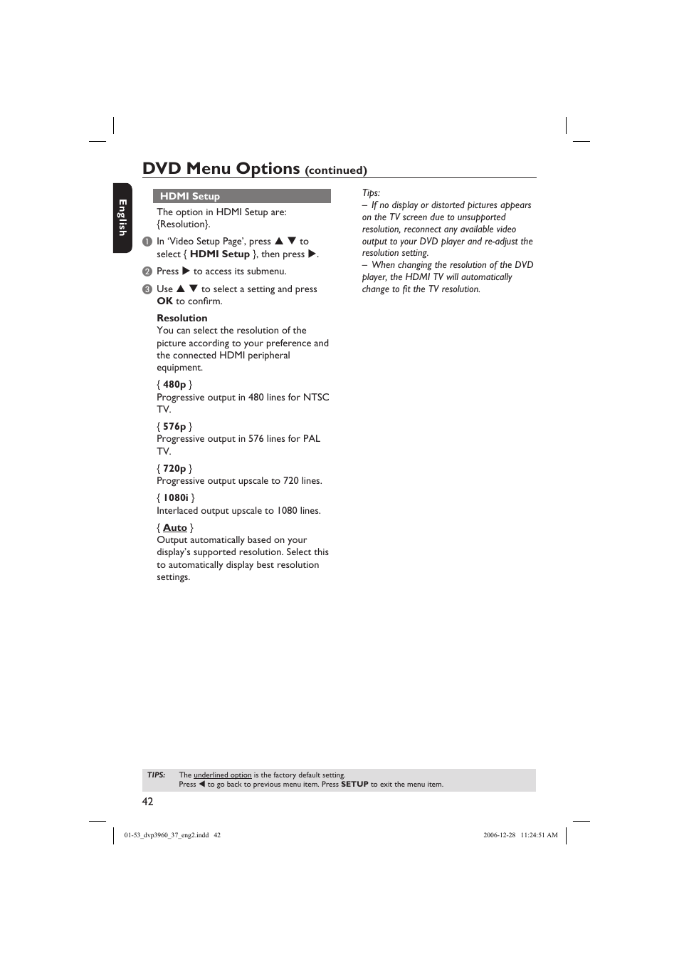 Dvd menu options | Philips DVP3960-37B User Manual | Page 42 / 53