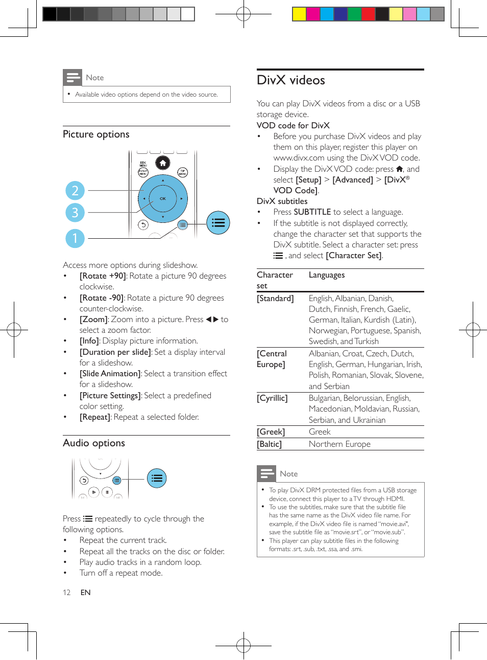 Divx videos | Philips BDP2100-F7 User Manual | Page 12 / 24