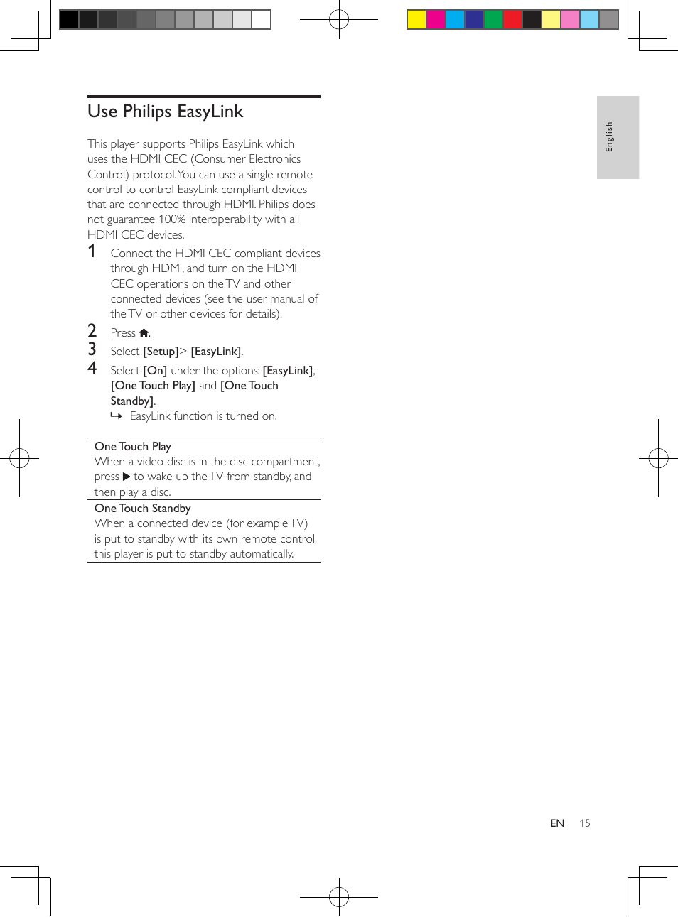 Use philips easylink | Philips BDP2100-F7 User Manual | Page 15 / 24