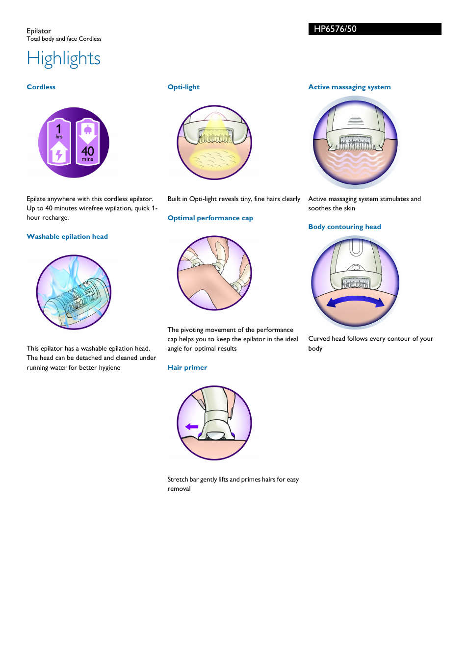 Highlights | Philips HP6576-50 User Manual | Page 2 / 3