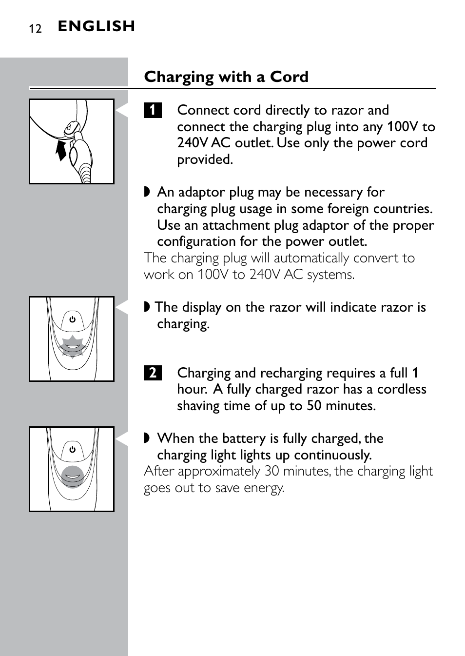 Philips Norelco Shaver 4100 Series 4000 wet & dry electric shaver AT810-41 DualPrecision heads Flex & Float system 50 min shaving 1 hour charge AquaTech wet & dry technology with Aquatec - Wet or Dry shaving and Pop-up trimmer User Manual | Page 12 / 29