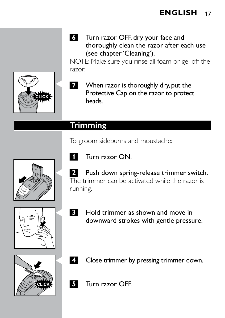 Philips Norelco Shaver 4100 Series 4000 wet & dry electric shaver AT810-41 DualPrecision heads Flex & Float system 50 min shaving 1 hour charge AquaTech wet & dry technology with Aquatec - Wet or Dry shaving and Pop-up trimmer User Manual | Page 17 / 29