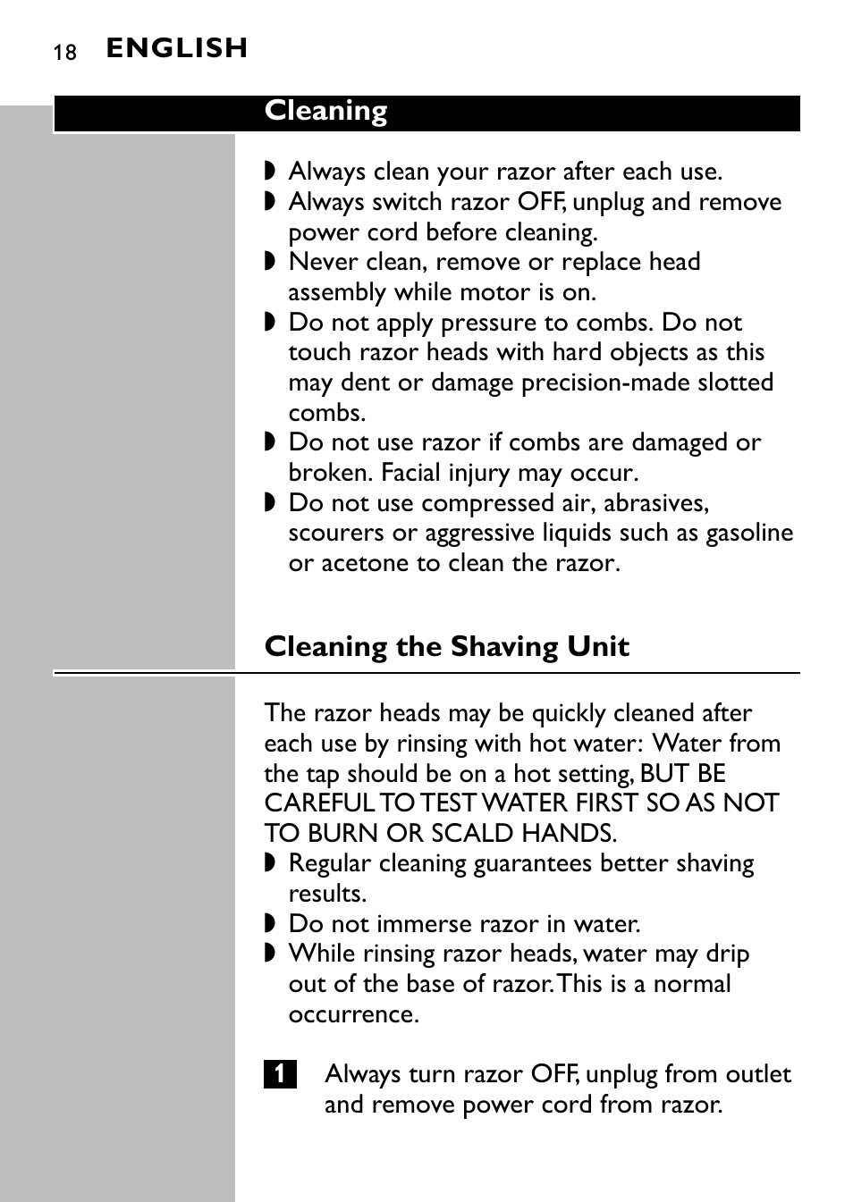 Philips Norelco Shaver 4100 Series 4000 wet & dry electric shaver AT810-41 DualPrecision heads Flex & Float system 50 min shaving 1 hour charge AquaTech wet & dry technology with Aquatec - Wet or Dry shaving and Pop-up trimmer User Manual | Page 18 / 29