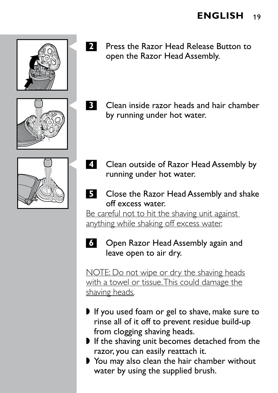 Philips Norelco Shaver 4100 Series 4000 wet & dry electric shaver AT810-41 DualPrecision heads Flex & Float system 50 min shaving 1 hour charge AquaTech wet & dry technology with Aquatec - Wet or Dry shaving and Pop-up trimmer User Manual | Page 19 / 29