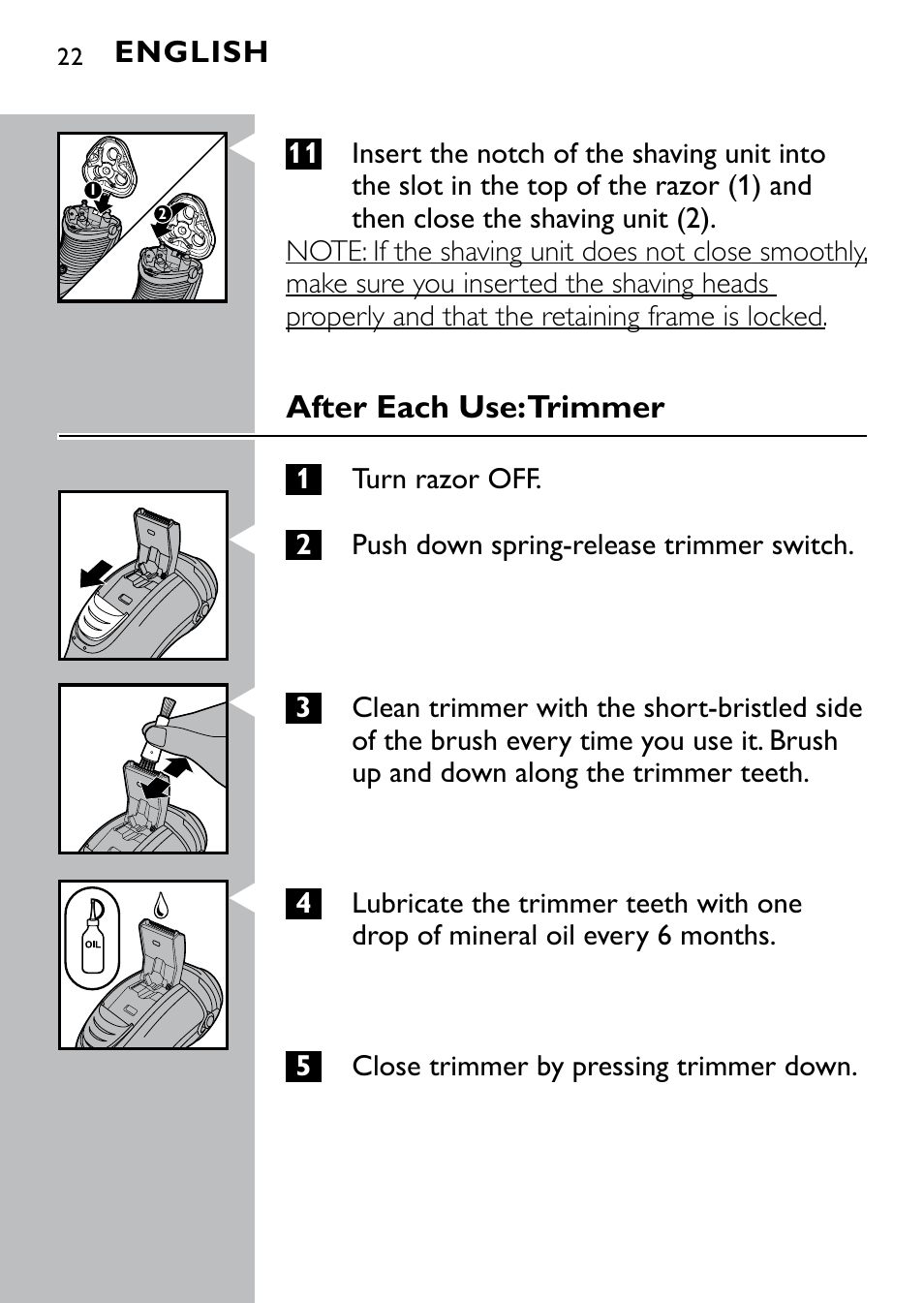 Philips Norelco Shaver 4100 Series 4000 wet & dry electric shaver AT810-41 DualPrecision heads Flex & Float system 50 min shaving 1 hour charge AquaTech wet & dry technology with Aquatec - Wet or Dry shaving and Pop-up trimmer User Manual | Page 22 / 29
