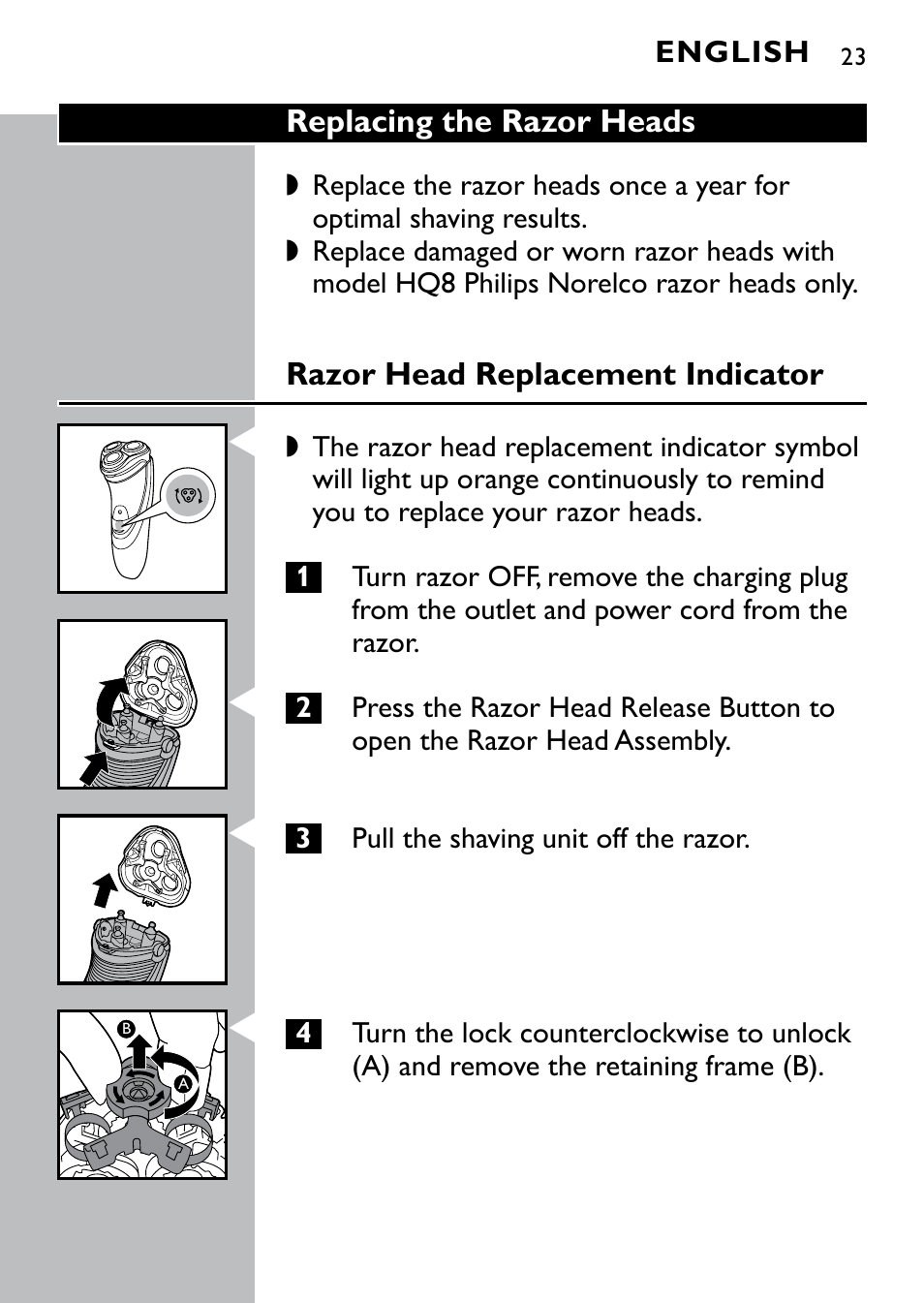 Philips Norelco Shaver 4100 Series 4000 wet & dry electric shaver AT810-41 DualPrecision heads Flex & Float system 50 min shaving 1 hour charge AquaTech wet & dry technology with Aquatec - Wet or Dry shaving and Pop-up trimmer User Manual | Page 23 / 29