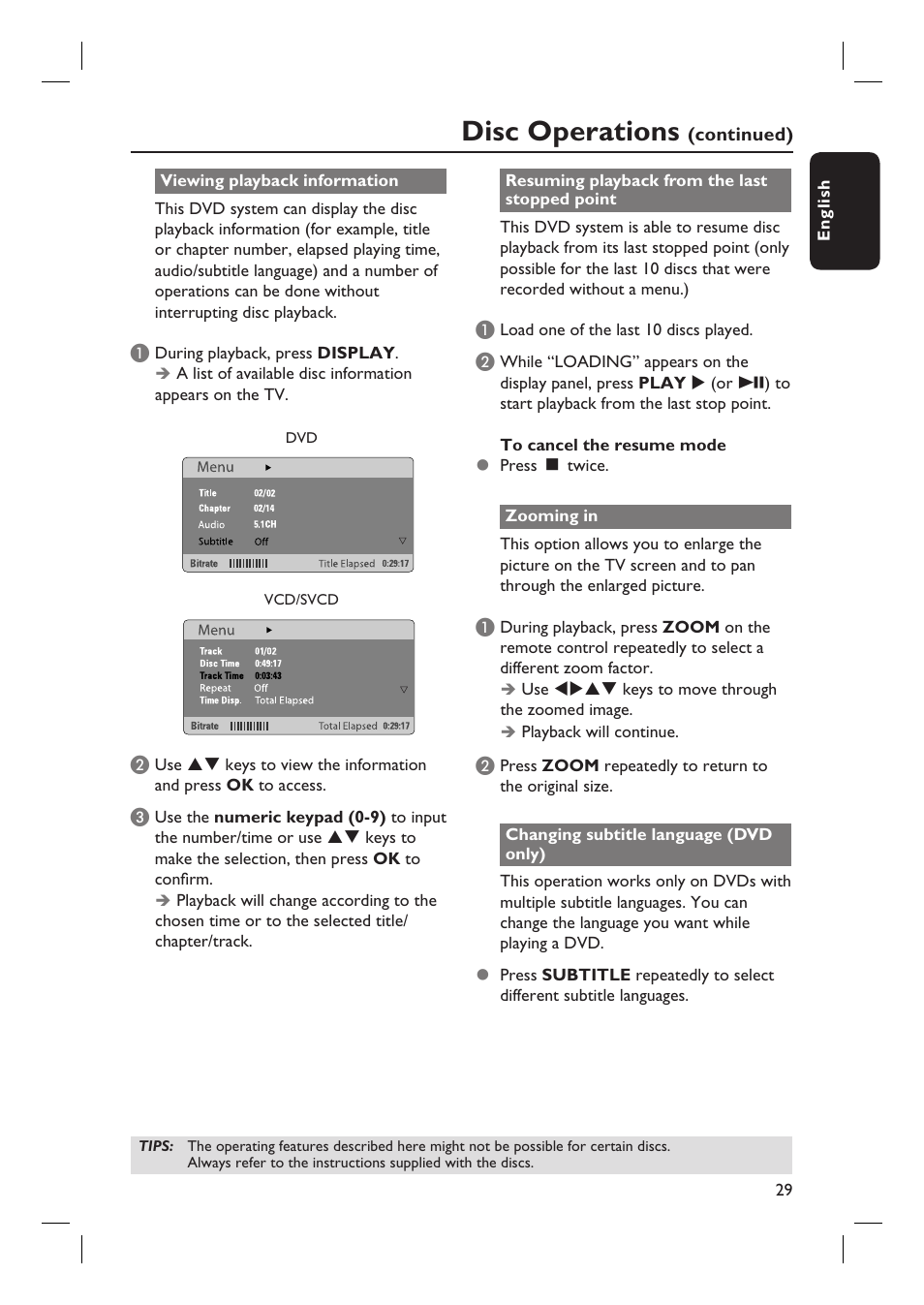 Disc operations | Philips HTS6500-37 User Manual | Page 29 / 55