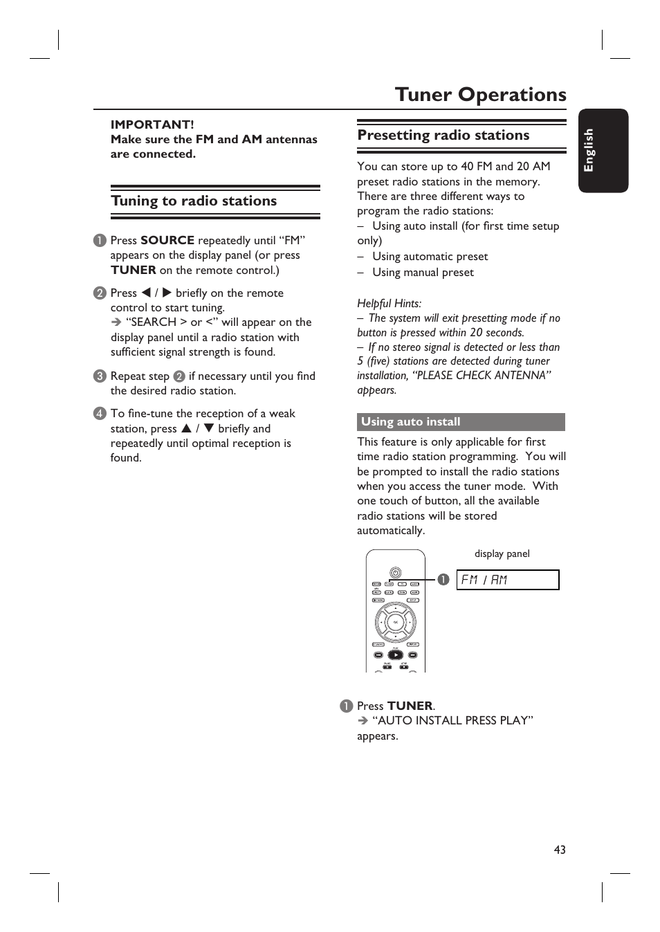 Tuner operations | Philips HTS6500-37 User Manual | Page 43 / 55