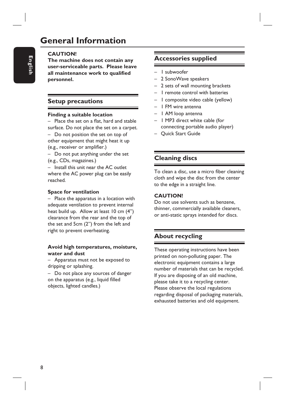 General information | Philips HTS6500-37 User Manual | Page 8 / 55