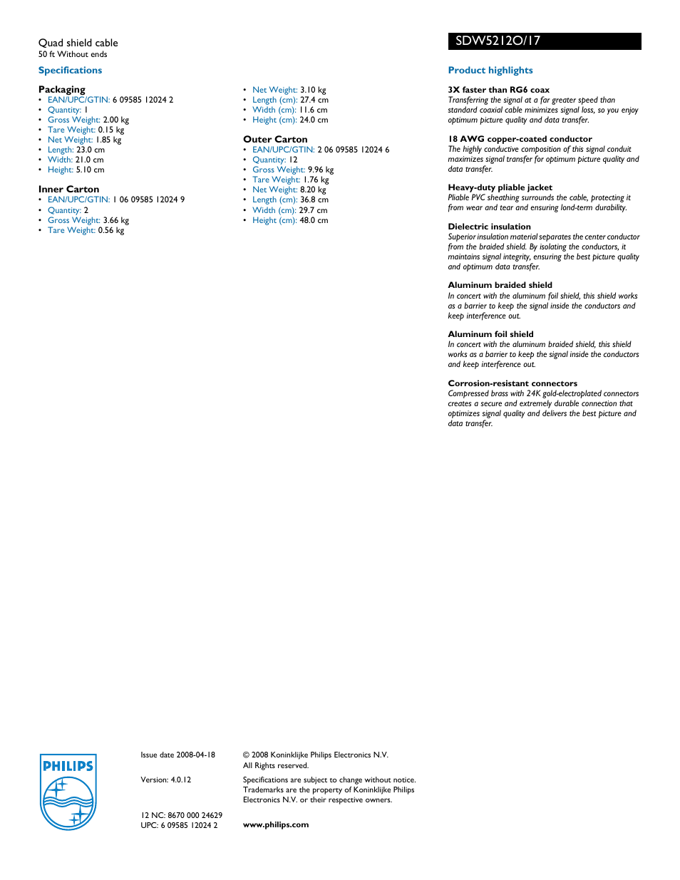 Philips SDW5212O-17 User Manual | Page 2 / 2