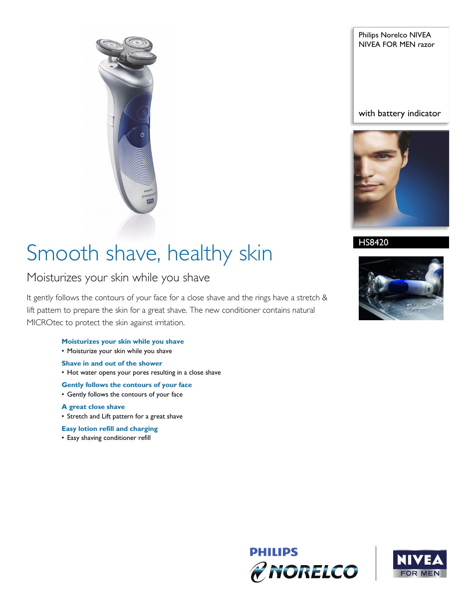 Philips Norelco NIVEA NIVEA FOR MEN razor HS8420 with battery indicator User Manual | 2 pages
