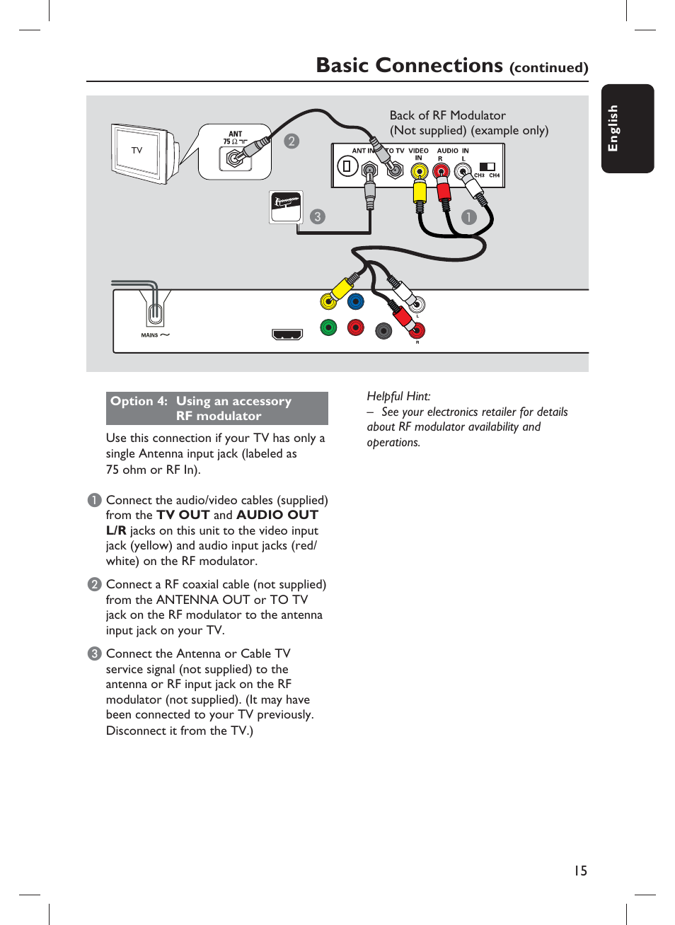 Basic connections, Continued) | Philips DVP3982-F7B User Manual | Page 15 / 57