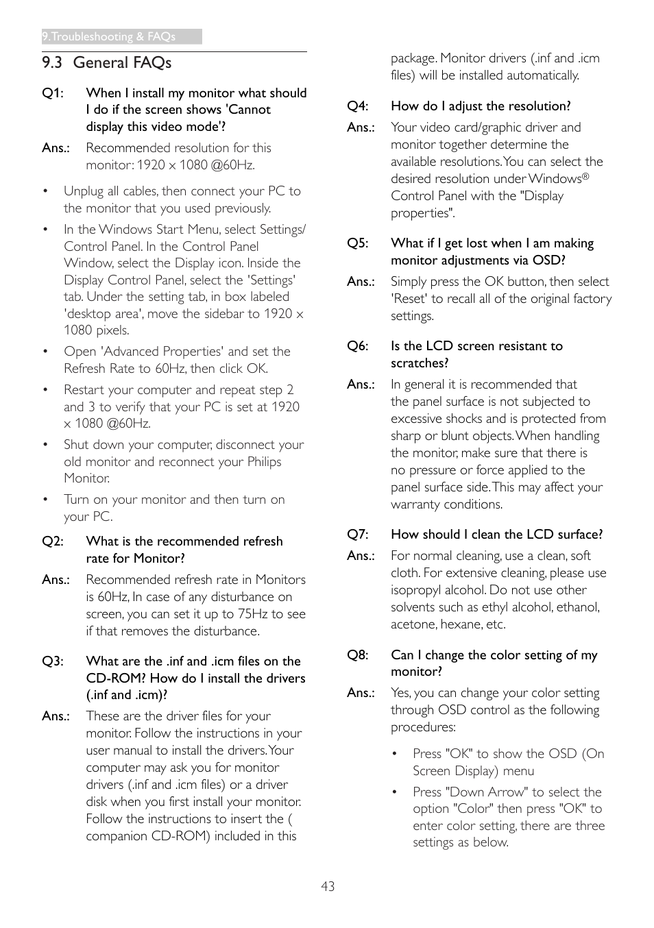 3 general faqs | Philips 221P3LPEB-00 User Manual | Page 45 / 47