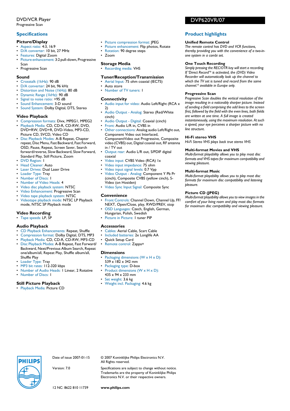 Philips DVP620VR-07B User Manual | Page 2 / 2