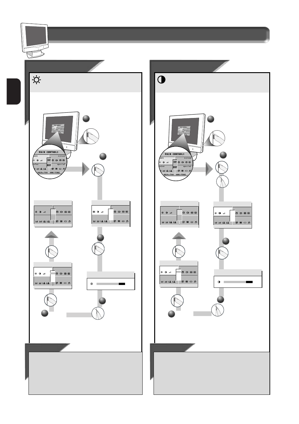 E n how to use the on screen display (osd), Brightnes, Brightnes s s | Contr, Contr ast ast, Smart help | Philips 151AX User Manual | Page 10 / 22