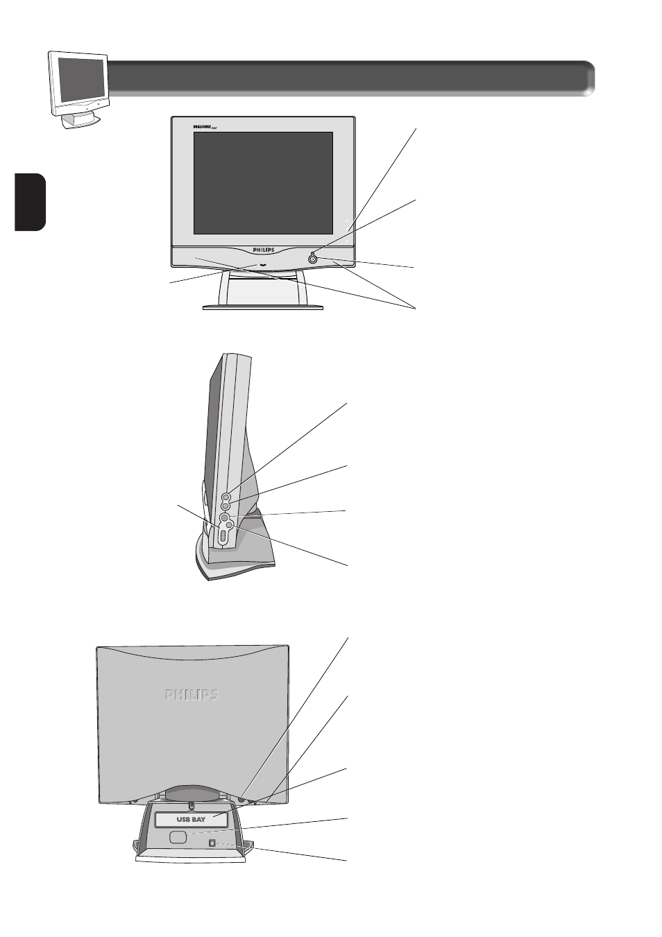 E n description of controls | Philips 151AX User Manual | Page 6 / 22