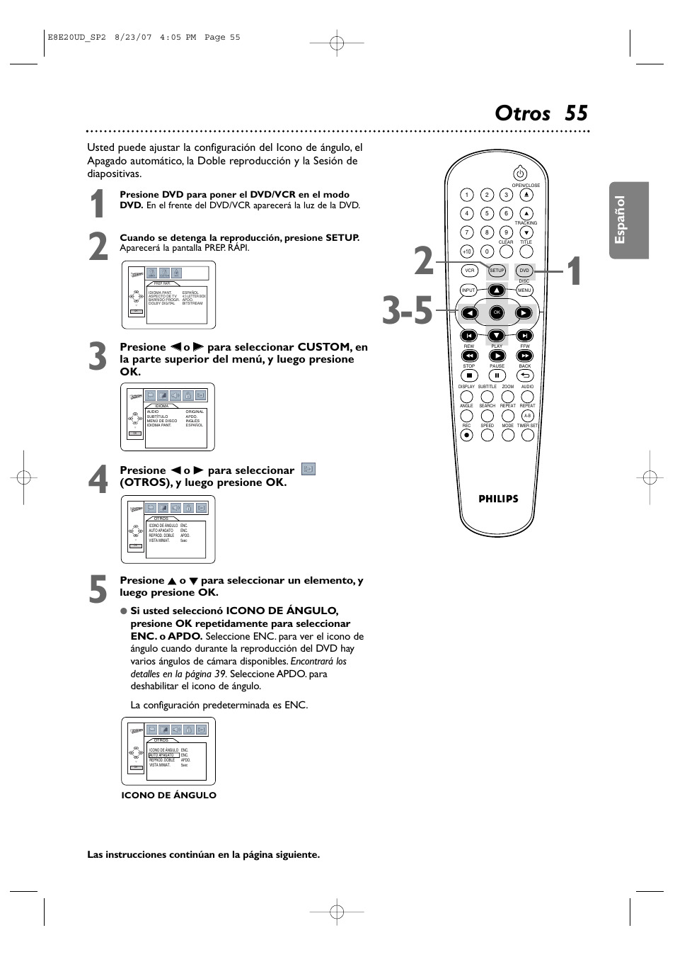Otros 55, Español | Philips DVP3345V-17 User Manual | Page 117 / 126