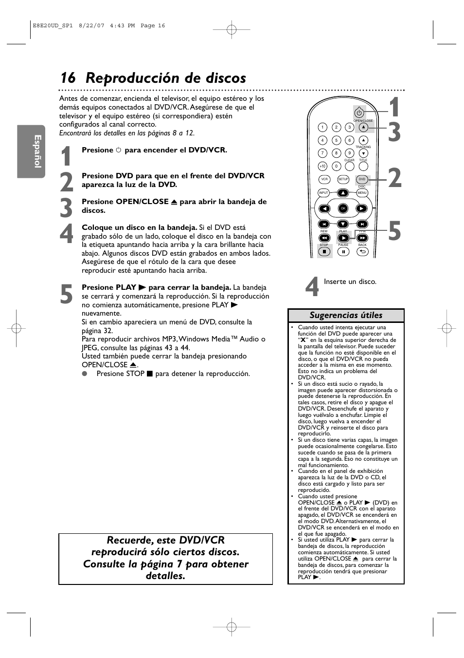 16 reproducción de discos | Philips DVP3345V-17 User Manual | Page 78 / 126