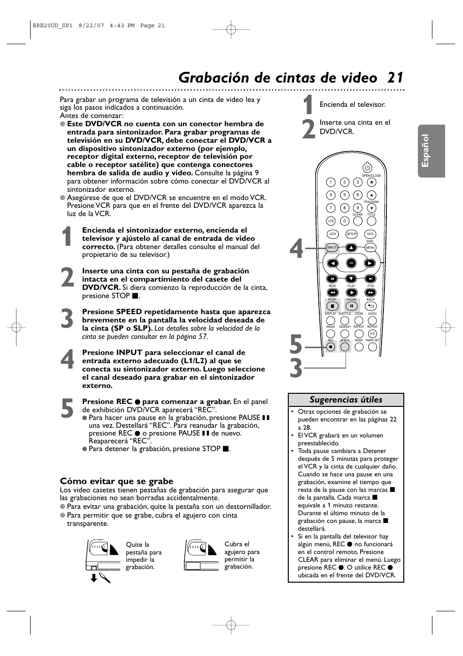 Grabación de cintas de video 21 | Philips DVP3345V-17 User Manual | Page 83 / 126