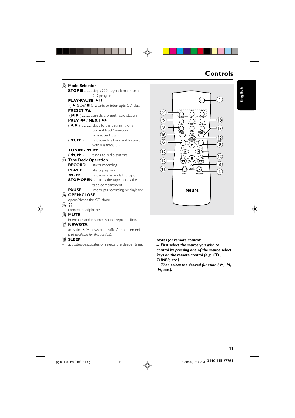 Controls | Philips MC10 User Manual | Page 11 / 21