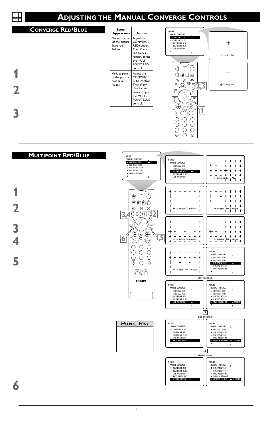 Djusting the, Anual, Onverge | Ontrols c, Ultipoint | Philips 55PW9363 User Manual | Page 8 / 8