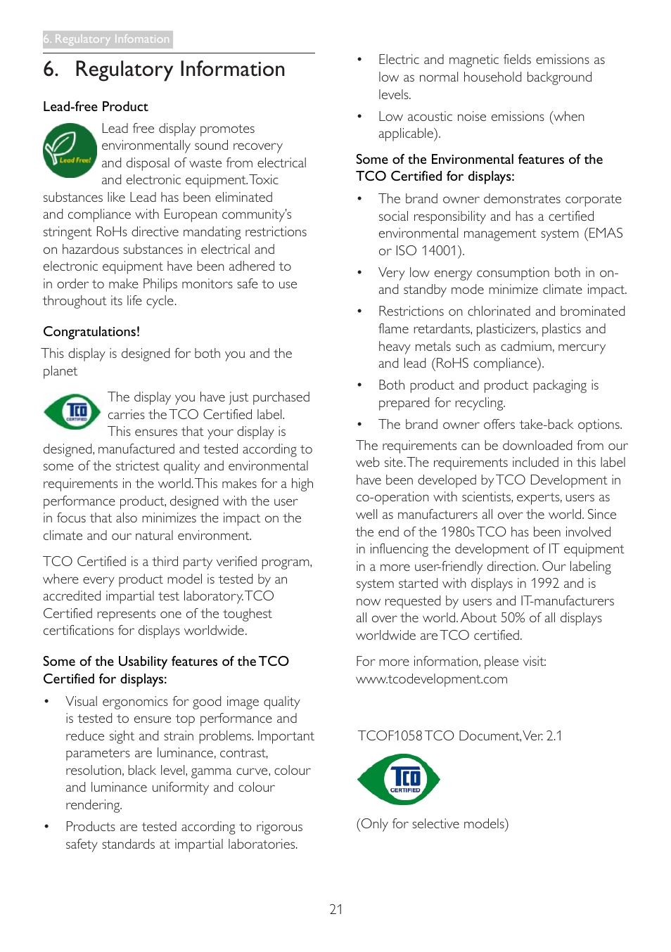 Regulatory information | Philips 236V3LAB-00 User Manual | Page 23 / 38