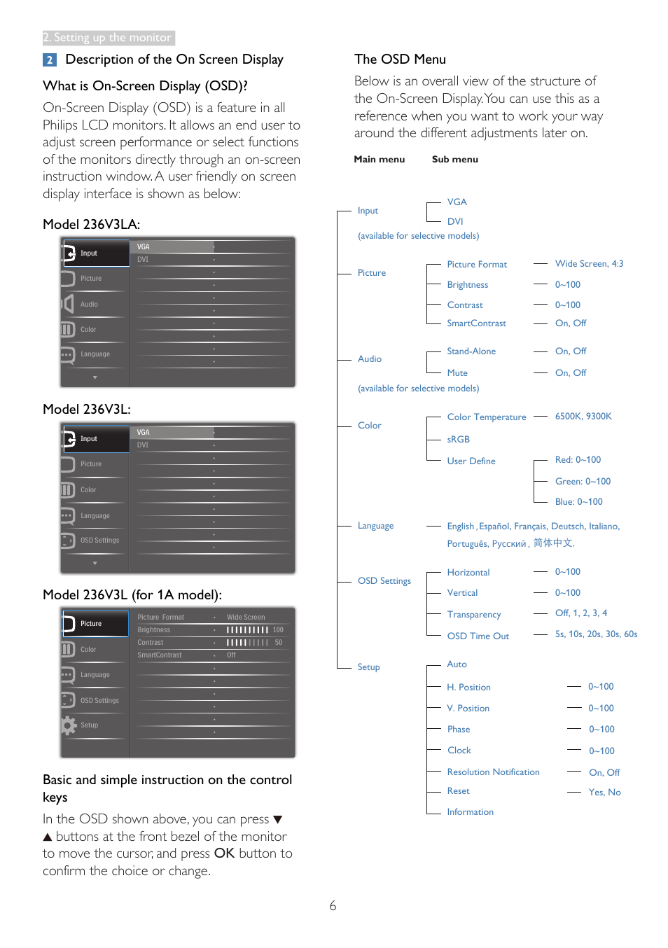 Model 236v3l, Setting up the monitor | Philips 236V3LAB-00 User Manual | Page 8 / 38