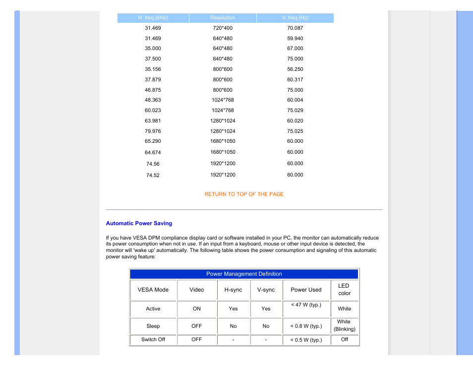 Automatic power saving | Philips 240S1SB-00 User Manual | Page 30 / 98