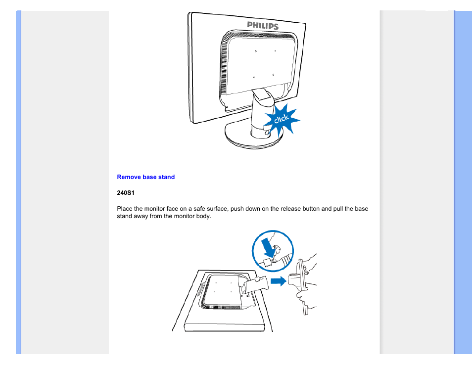 Remove base stand | Philips 240S1SB-00 User Manual | Page 63 / 98