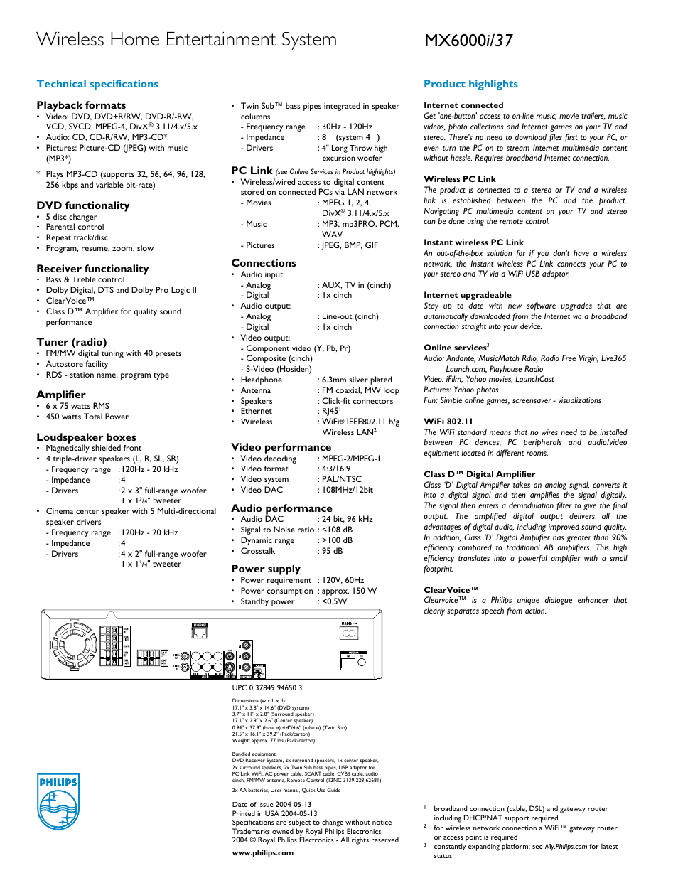 Wireless home entertainment system | Philips MX6000I-37 User Manual | Page 2 / 2